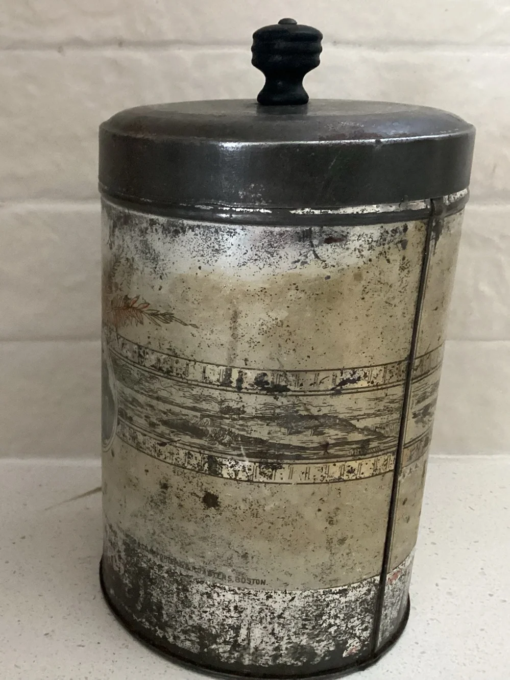Antique COFFEE Lithographed Coffee Tin Canister. Made by Thos. Wood & Co.